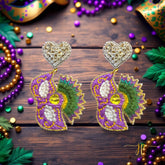 Feathered Masquerade Elegance Mardi Gras Mask Beaded Rhinestone Earrings