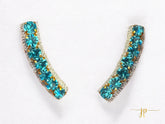 Beaded Aqua Rhinestone Curve Ear Climber Stud Earrings