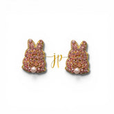 Pink Duchess Easter Bunny Silhouette Rhinestone Stud Earrings with Pearl Tail