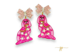 Pink Star Staffordshire Dog Beaded Rhinestone Earrings