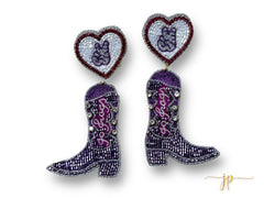 Game Day Go Frogs Beaded Boot Earrings with Rhinestones