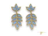 Eloise Light Blue Rhinestone Raffia Leaf Earrings