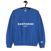 Santorini Greece Ladies Blue Jetsetter Sweatshirt with Embroidered Heart Sleeve
