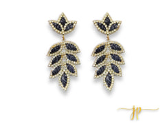 Eloise Black Rhinestone Raffia Leaf Earrings