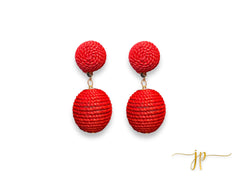 Linda Red Raffia Ball Earrings