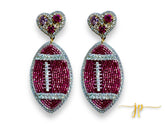 Game Day Purple Rhinestone Hearts Football Earrings