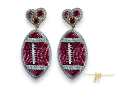 Game Day Purple Rhinestone Hearts Football Earrings