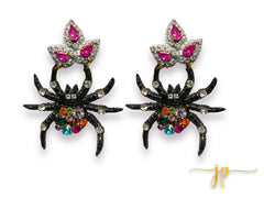 Fancy Spider Multicolored Beaded Rhinestone Earrings