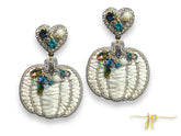 Great White Raffia Pumpkin Beaded Rhinestone Earrings