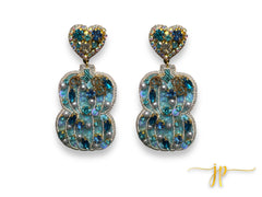 Blue Coquette Stacked Pumpkin Beaded Rhinestone Earrings