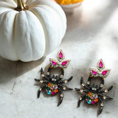 Fancy Spider Multicolored Beaded Rhinestone Earrings