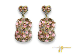 Pink Coquette Stacked Pumpkin Beaded Rhinestone Earrings