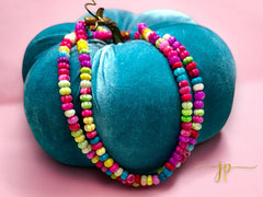Candy Opal Jelly Bean Multicolored Necklace in Pumpkin Shaped Beads