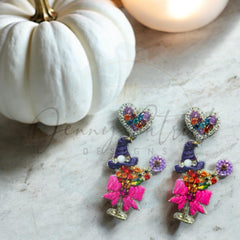Coquette Witch Brewtini Cocktail Raffia Beaded Rhinestone Earrings