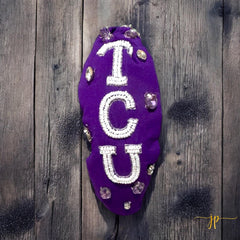 Purple Beaded Knotted Headband for Game Day with Logo for Game Day