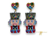 Tartan Nutcracker Beaded Rhinestone Earrings