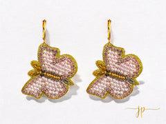 Beaded Pink Butterfly Statement Dangle Earrings