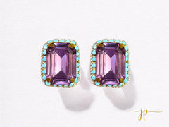 Purple and Turquoise Jewel Stud Earrings