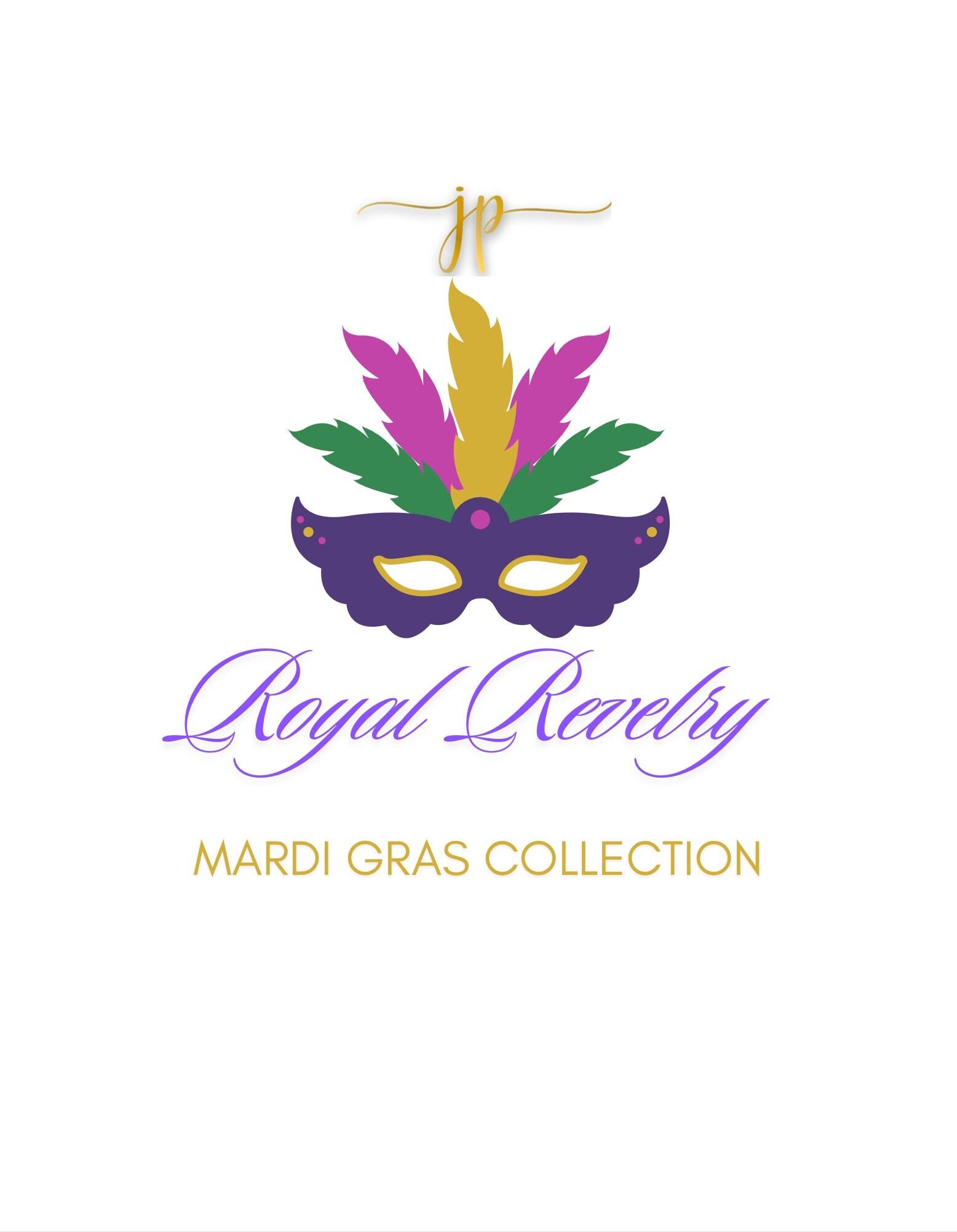 Glittering Heart Masquerade Purple Gold Green Rhinestone Heart Earrings with Heart Toppers for Mardi Gras