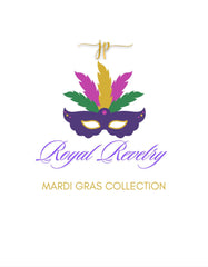 Glittering Heart Masquerade Purple Gold Green Rhinestone Heart Earrings with Heart Toppers for Mardi Gras