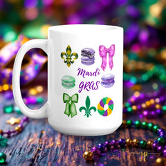 Mardi Gras Purple and Green Ribbons & Bows White Glossy Mug