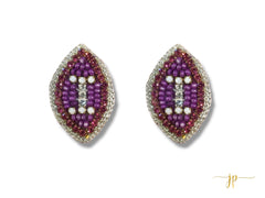 Purple and White  Beaded Football Stud Earrings