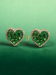 Large Heart Beaded Stud Earrings in Emerald Green  for Game Day