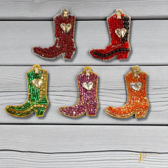 Game Day Purple and Gold Beaded Rhinestone Boot Stud Earrings with Hearts