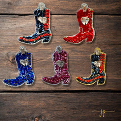 Game Day Blue and Orange Beaded Rhinestone Boot Stud Earrings with Hearts