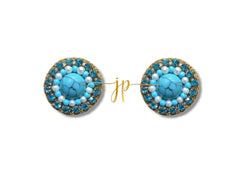 Turquoise Cabochon Jewel Stud Earrings