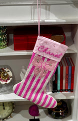 Coquette Personalized Beaded Bow Christmas Stocking