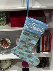 Coquette Personalized Beaded Bow Christmas Stocking