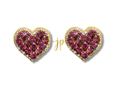 Large Heart Beaded Stud Earrings in Amethyst Purple for Game Day