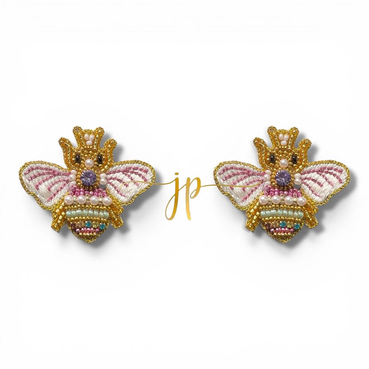 Lavender Empress Bee Stud Earrings in Lavender and Pastel Rhinestones and Pearl Beads