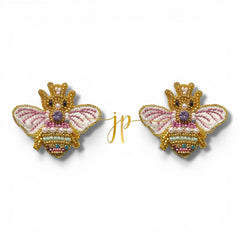 Lavender Empress Bee Stud Earrings in Lavender and Pastel Rhinestones and Pearl Beads