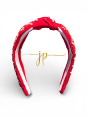 Red Rhinestone Bow Lattice Beaded Knotted Headband
