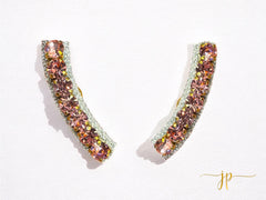 Beaded Pink Rhinestone Curve Earc Climber Stud Earrings