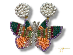 Beaded Butterfly Earrings with Pearl Toppers
