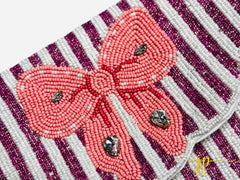 Royal Romance Pink Striped Beaded Clutch with Bow