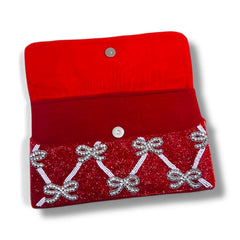 Red Beaded Rhinestone Bow Clutch