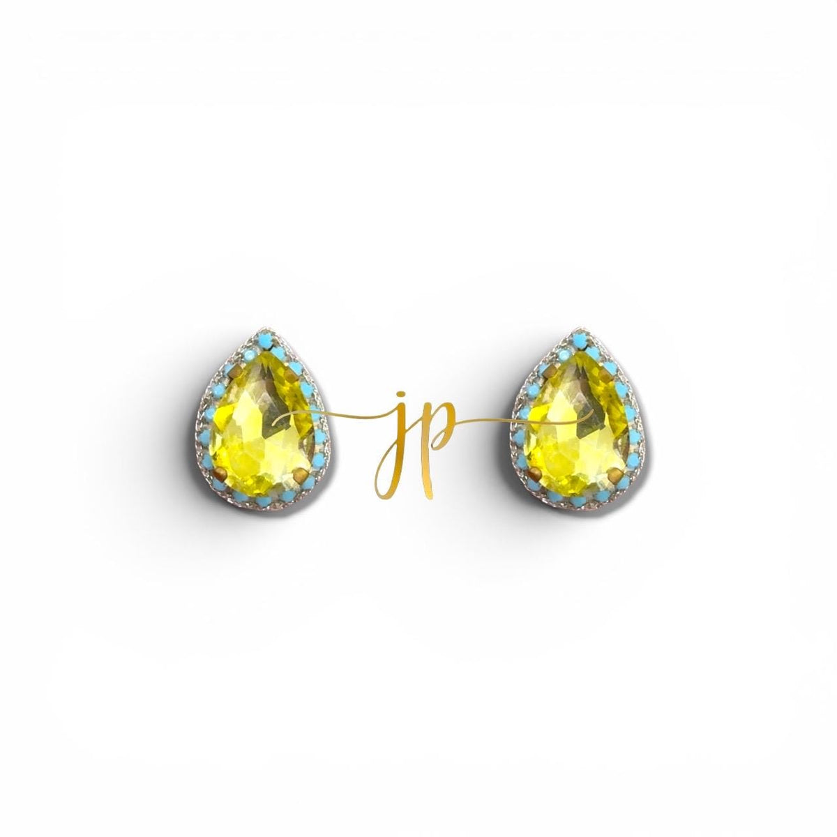 Yellow and Turquoise Jewel Stud Earrings, Italian Coastal Jewelry