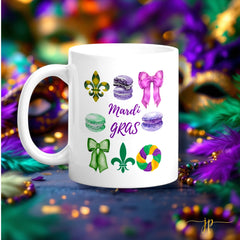 Mardi Gras Purple and Green Ribbons & Bows White Glossy Mug