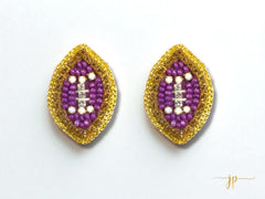 Purple and Gold  Beaded Football Stud Earrings