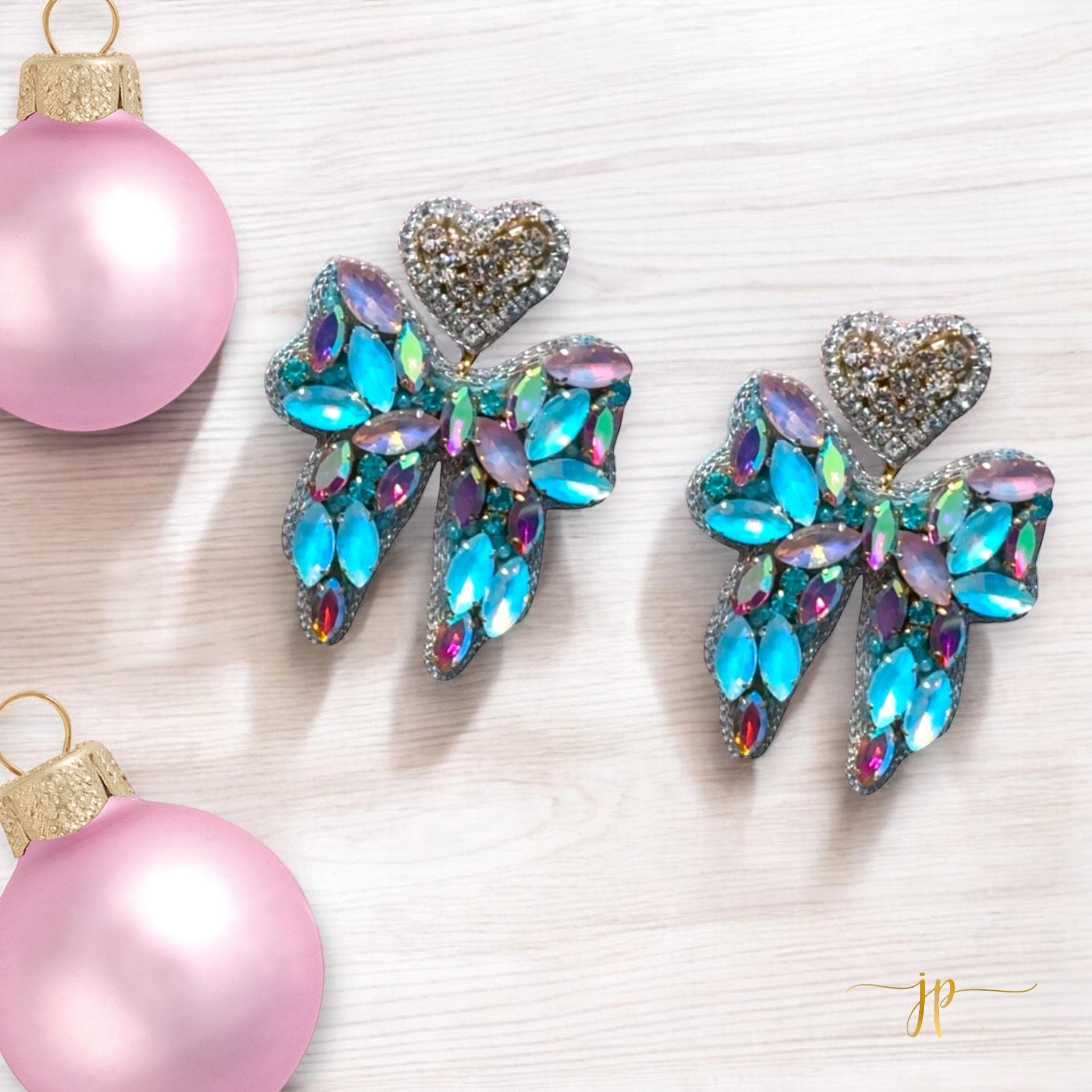 Iridescent Bow Beaded Rhinestone Earrings | Hand Beaded Jewelry | Christmas Jewelry | Holiday Jewelry | Holiday Gift for Her