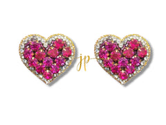 Large Heart Beaded Stud Earrings in Fuschia Hot Pink for Game Day or Fall