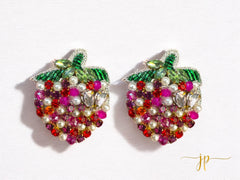 Beaded Red Strawberry Rhinestone Stud Earrings