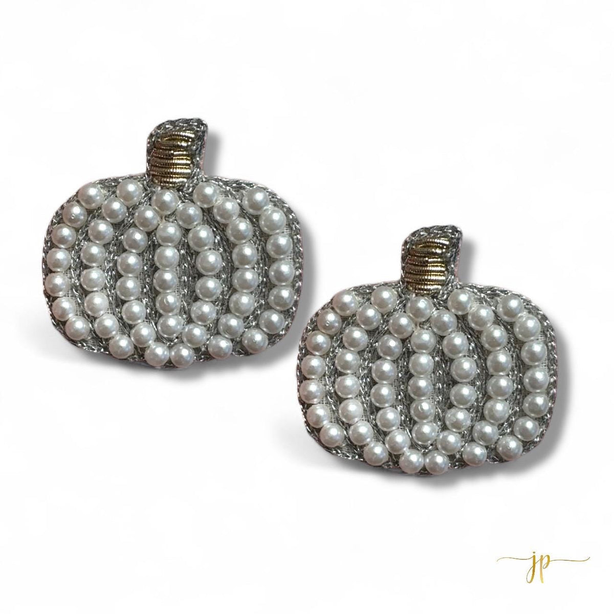 Beaded Pearl Pumpkin Earrings