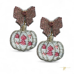 Porcelain Pink and White Rose Toile Pattern Coquette Pumpkin Earrings