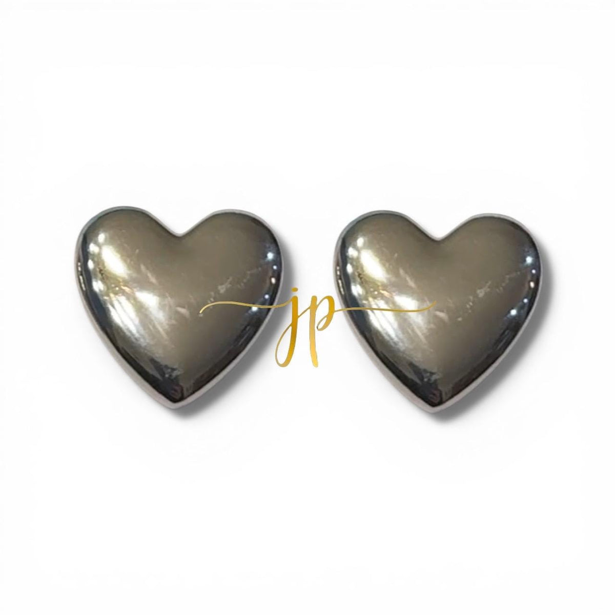 Solid Sterling Silver Puffy Heart Stud Earrings with Rhodium Finish Handcrafted in Taxco Guerrero Mexico