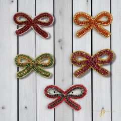 Game Day Green and Gold Rhinestone String Bow Beaded Stud Earrings
